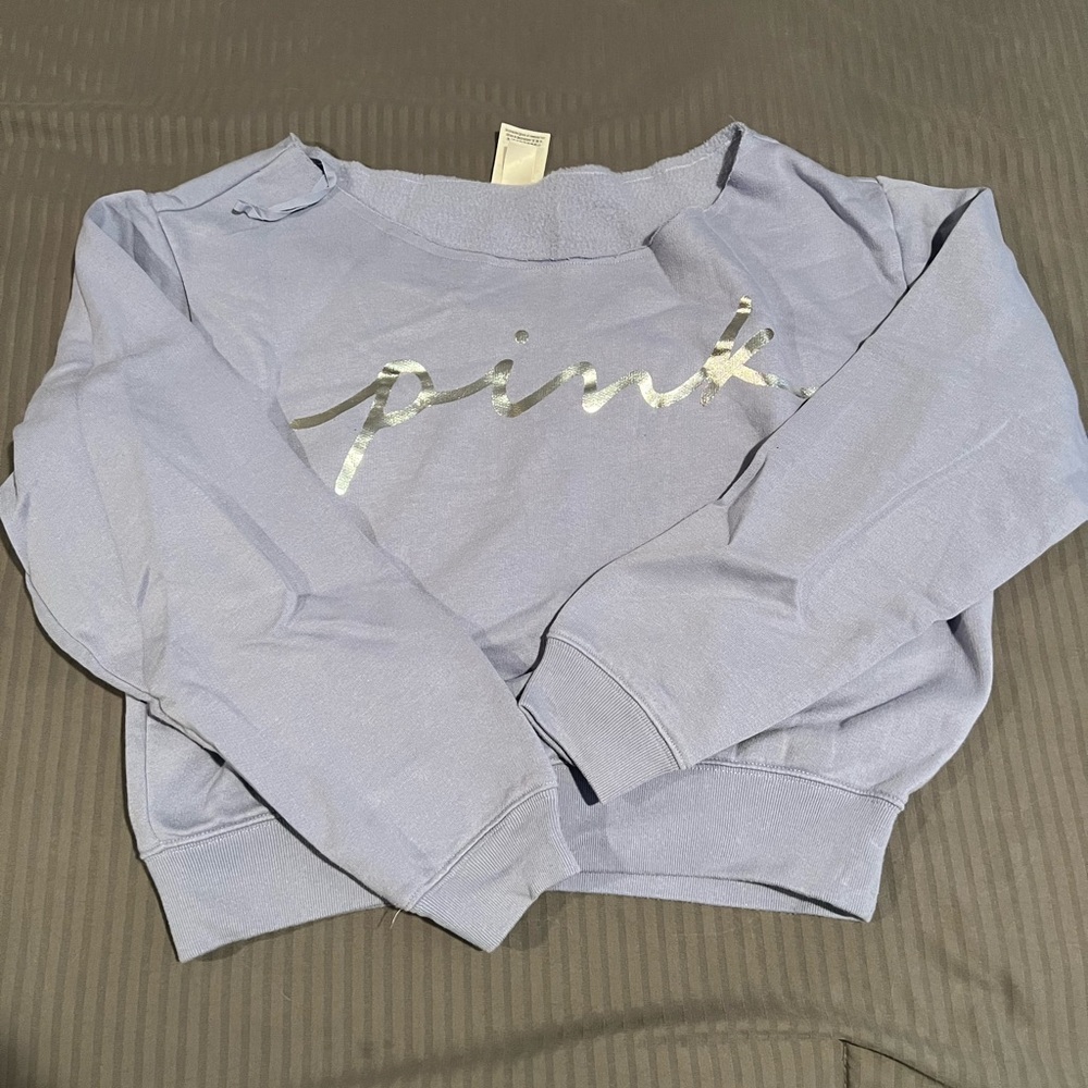 PINK Victoria's Secret Lavender Cropped Sweatshirt with Silver Logo